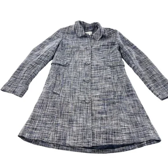 Liz Claiborne Petite 10P Navy Tweed Pea Coat 100% Silk Shell Button Front Jacket - Picture 7 of 13